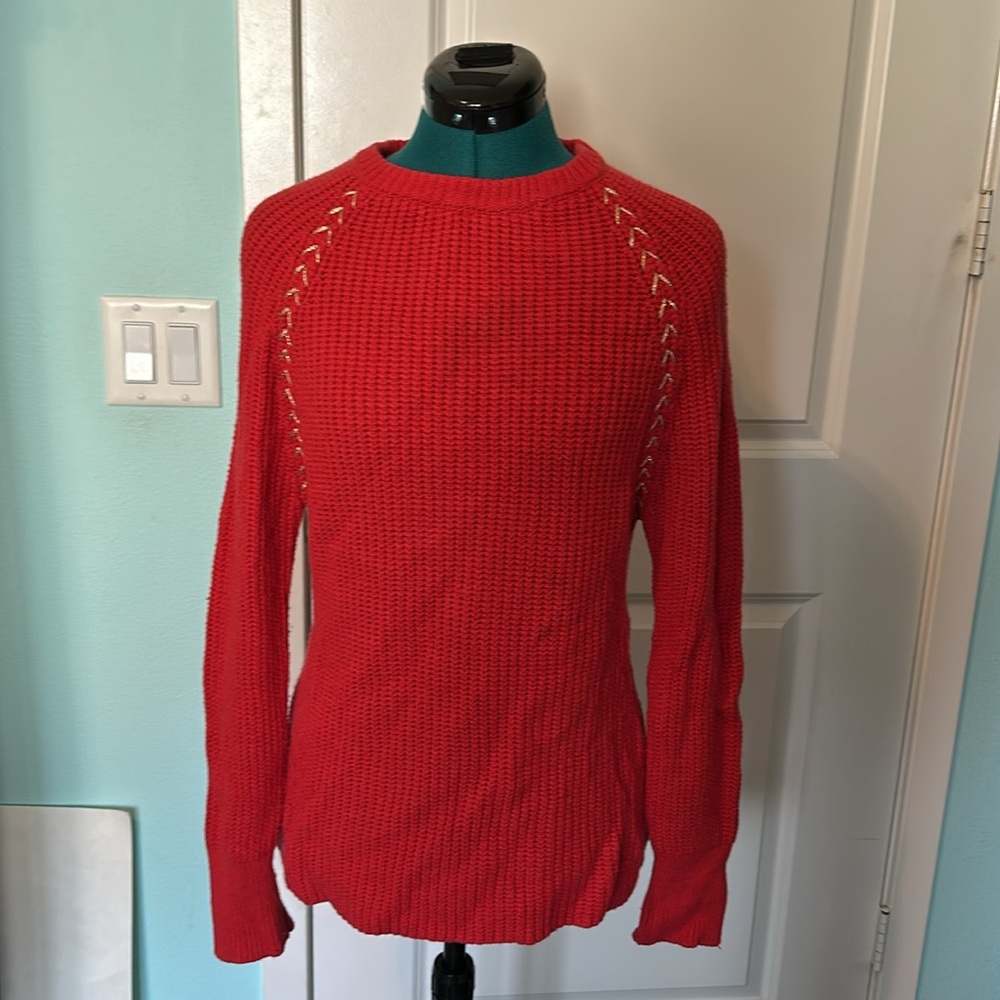 Blue Les Copains Red sweater with Gold thread accent